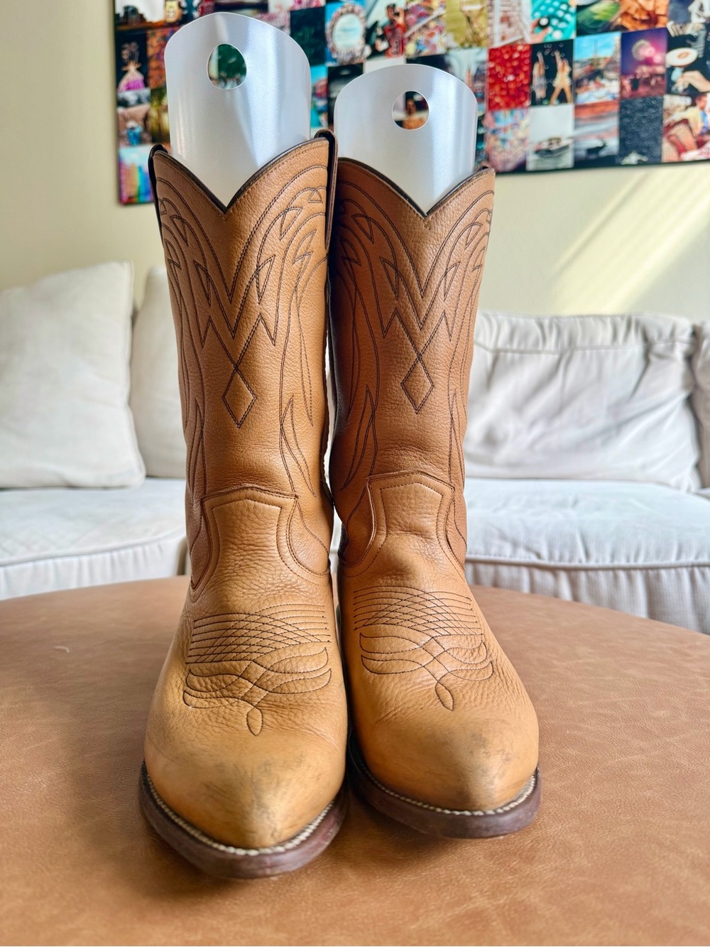 Vintage Frye Heritage Western Cowboy Boots Women’s 9B Tan Pebbled Leather - Picture 7 of 8